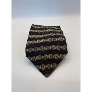 Henry Grethel‎ Mens Italian Silk Necktie Charcoal Gray Geometric Pattern Tie